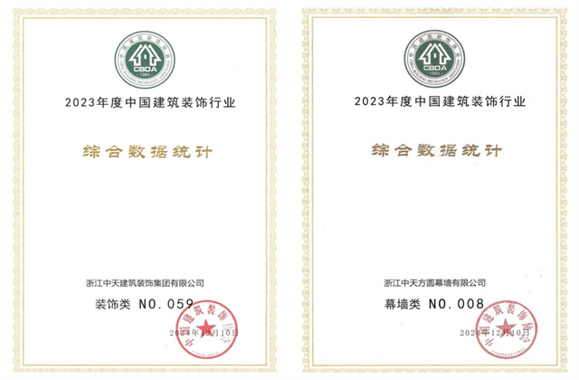 PG装饰集团位列2023年度中国建筑装饰企业百强59位、幕墙百强第8位